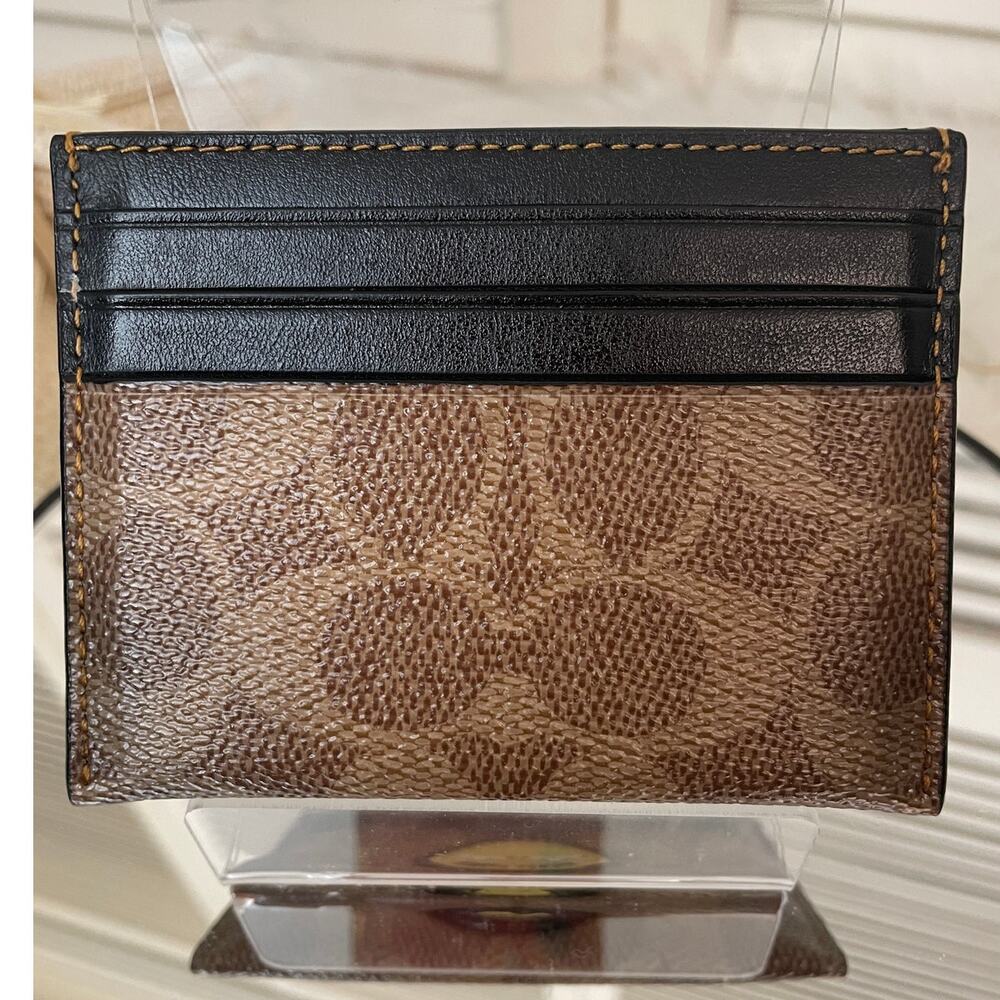 COACH RARE Mickey Mouse Mitts Brown Monogram Leather Card Holder Dust Bag EUC - Picture 5 of 6